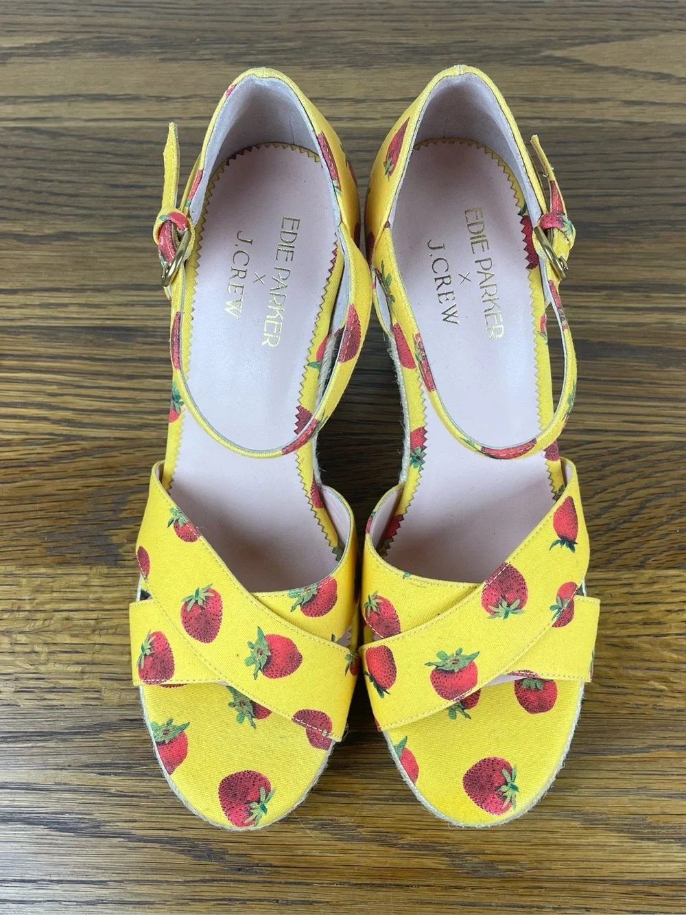 Edie Parker x J.Crew Strawberry Print Espadrille Wedge Sandals